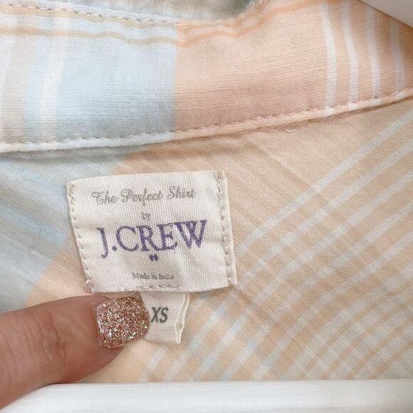 J. Crew The Perfect Shirt Plaid Button-Up Shirt Peach Lightweight Cotton XS‎ - Picture 4 of 6